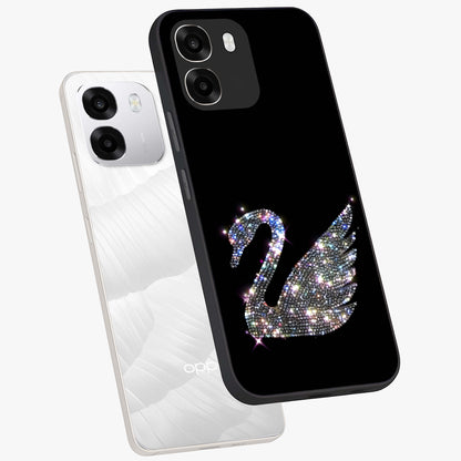 Starlit Swan Grace Glass Case displayed in angled mockup highlighting elegant swan illustration with dreamy celestial aesthetic.