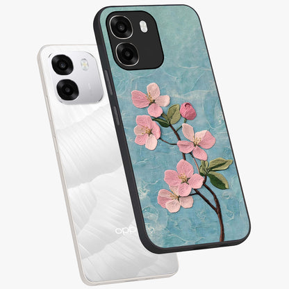 Threaded Blossom Breeze Glass Case displayed in angled mockup highlighting elegant floral design with soft aesthetic style.