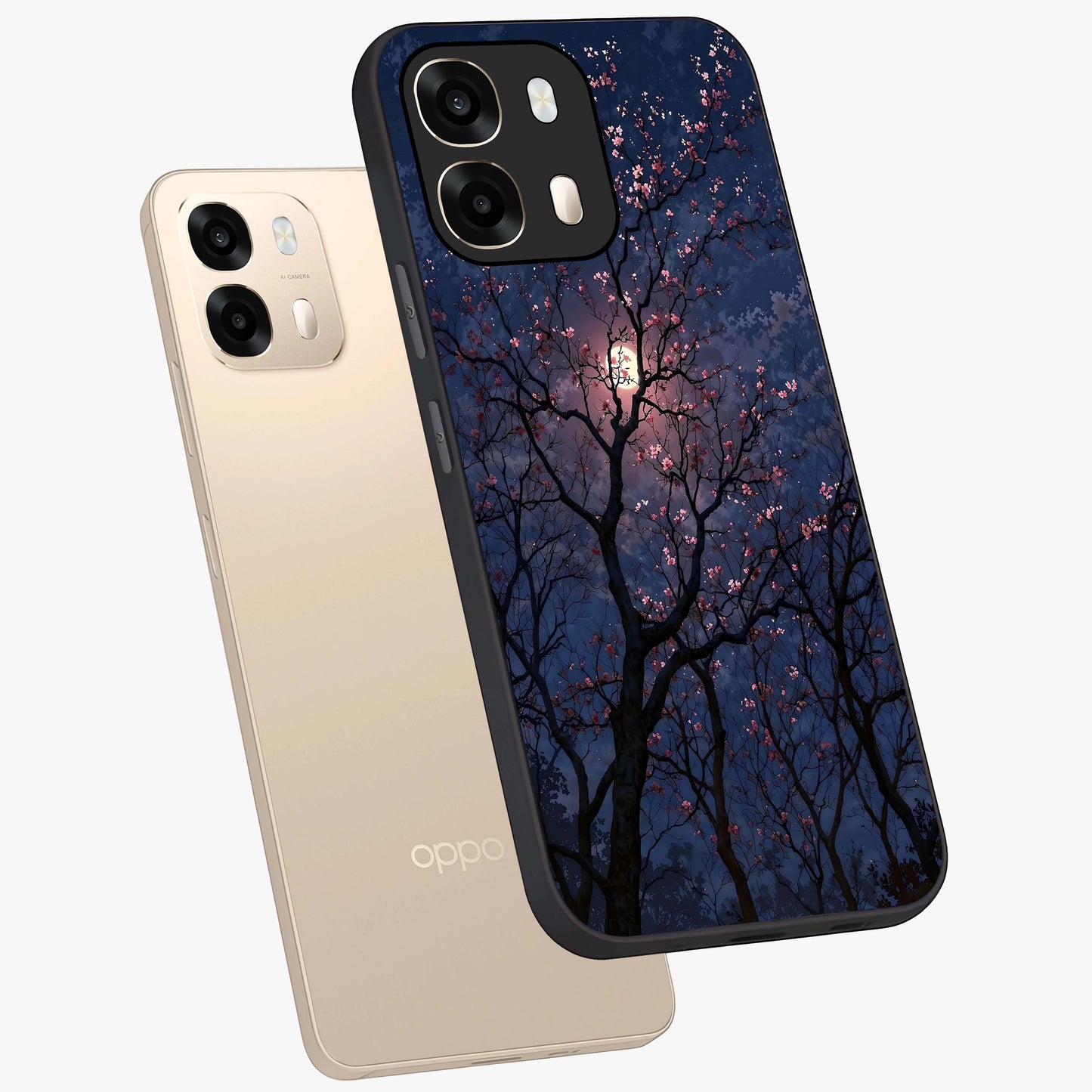 Twilight Sakura Serenade Glass Case displayed in angled mockup highlighting delicate sakura flower design with dreamy aesthetic.