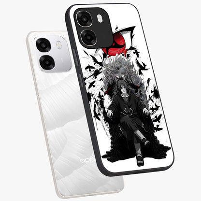 Uchiha Shadow Throne Glass Case displayed in angled mockup highlighting glowing aquatic design with celestial aesthetic.