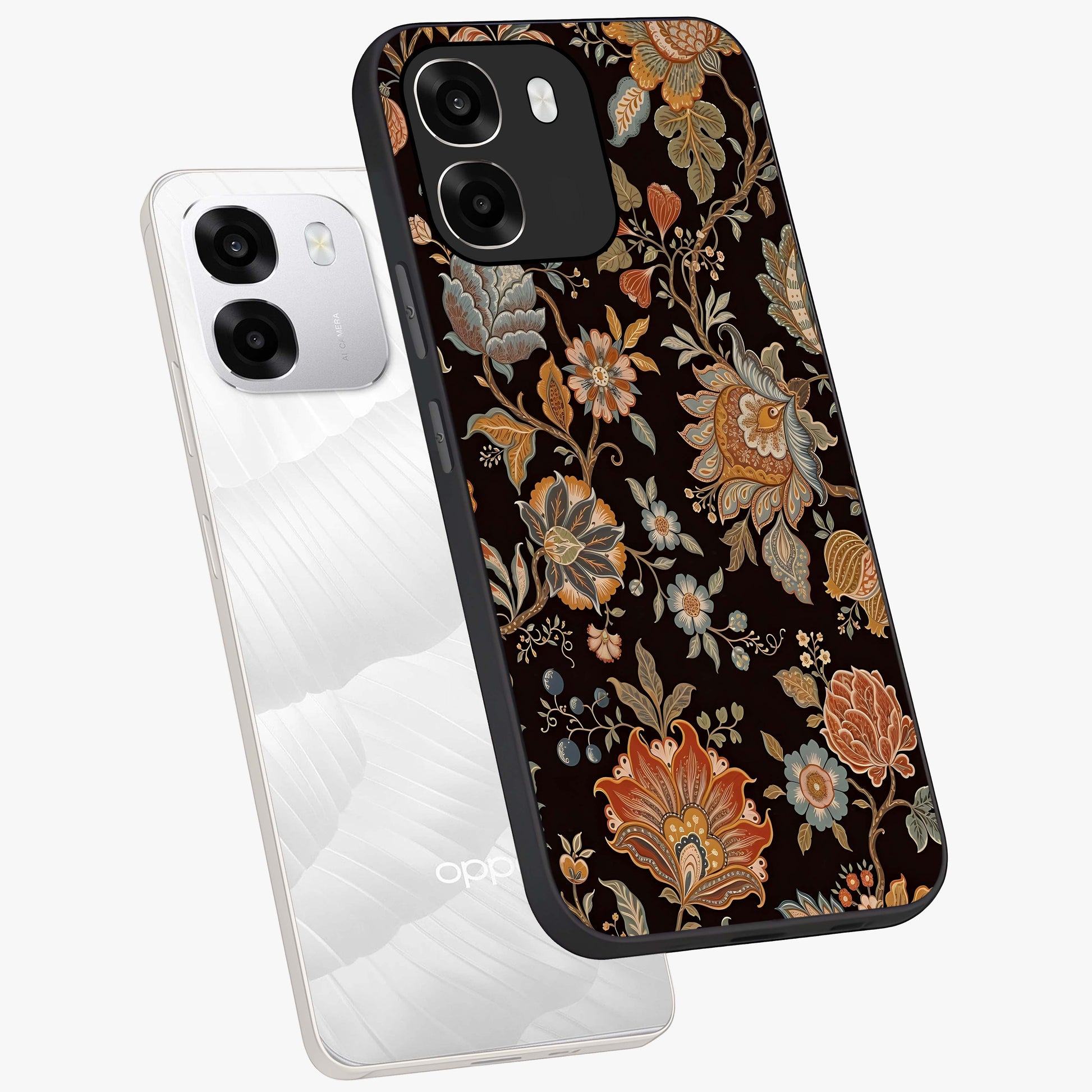 Vintage Floral Dream Glass Case displayed in angled mockup highlighting elegant vintage flower design with soft aesthetic style.