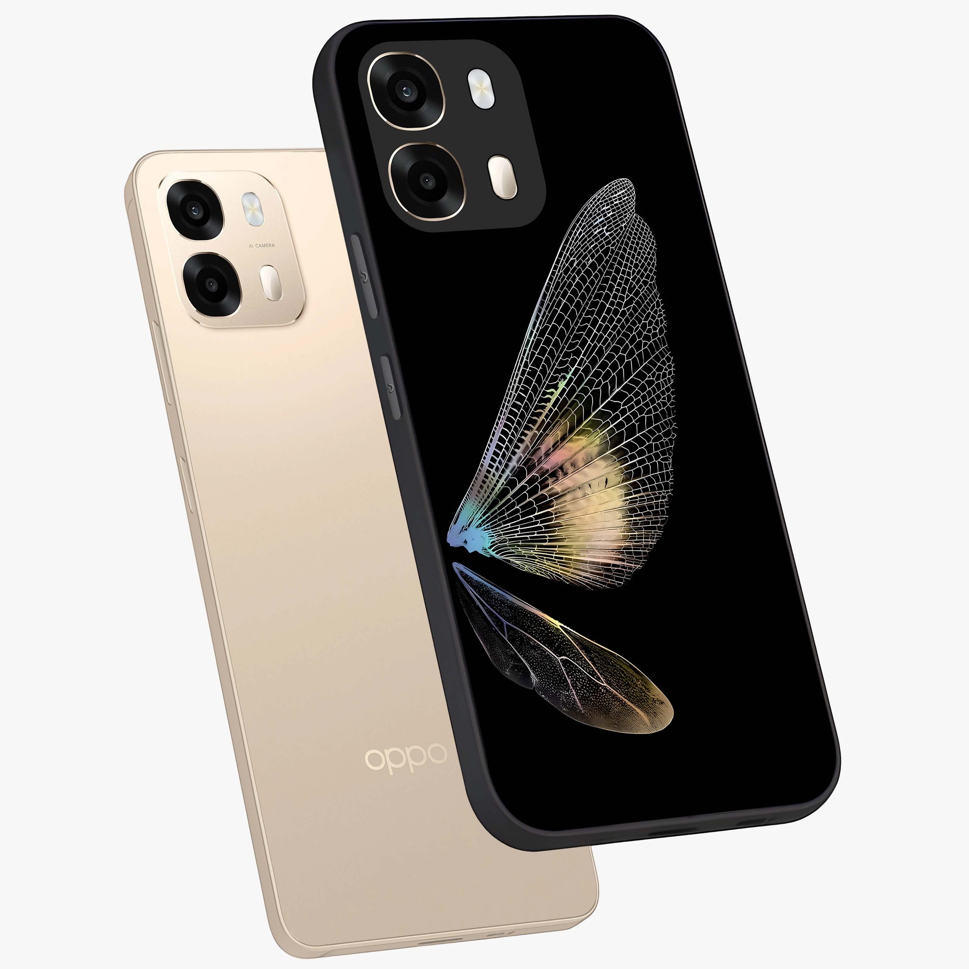 Whispers Of Wings Glass Case displayed in angled mockup highlighting soft feather design with celestial aesthetic style.