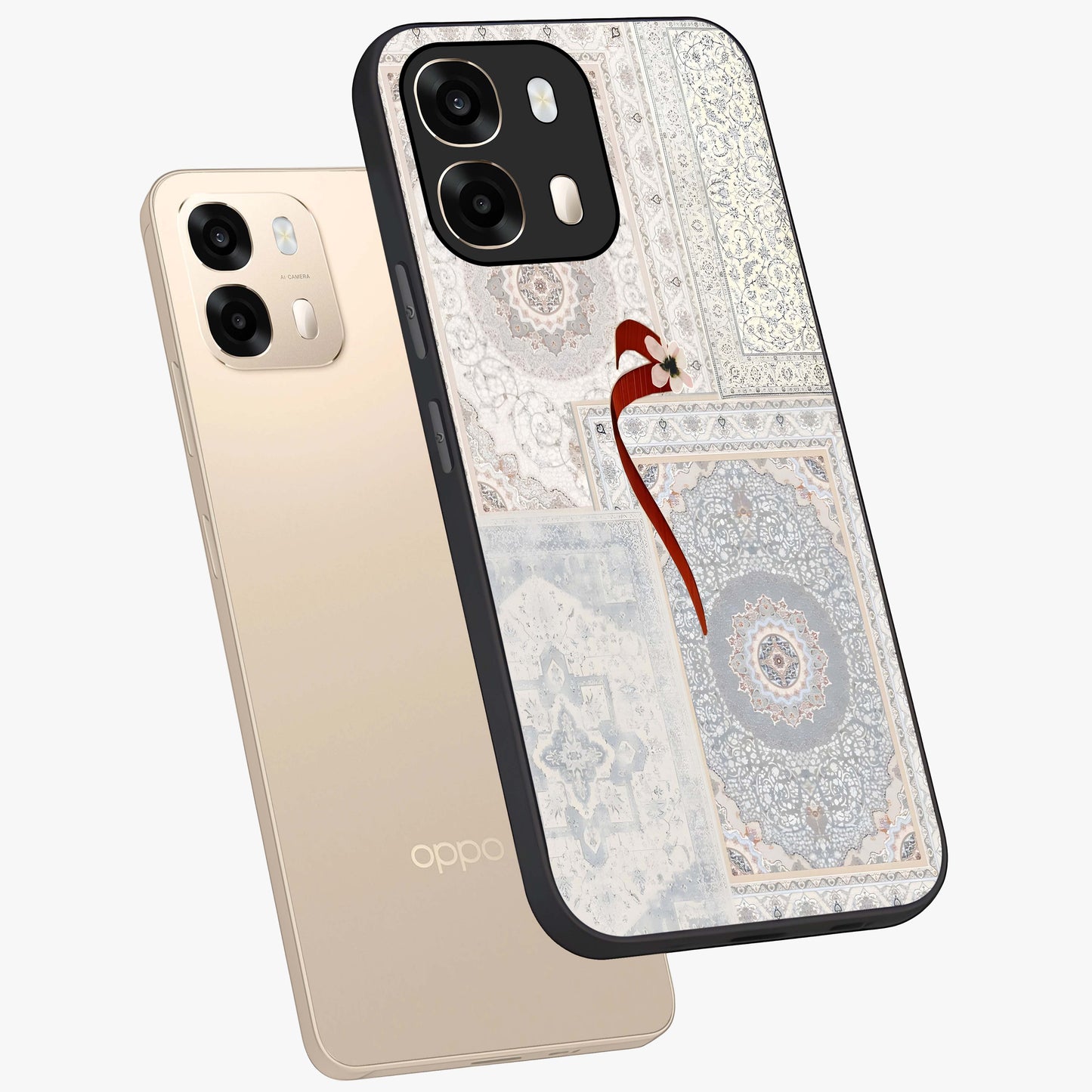 White Aesthetic Bow Glass Case displayed in angled mockup highlighting clean bow design with soft aesthetic style.