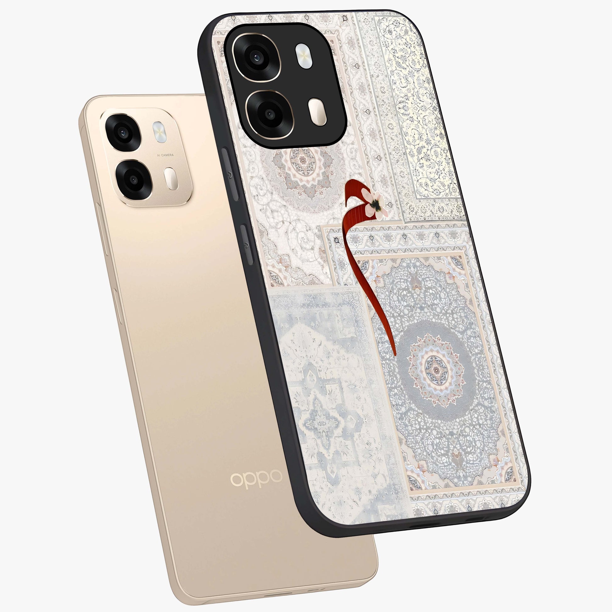 White Aesthetic Bow Glass Case displayed in angled mockup highlighting clean bow design with soft aesthetic style.