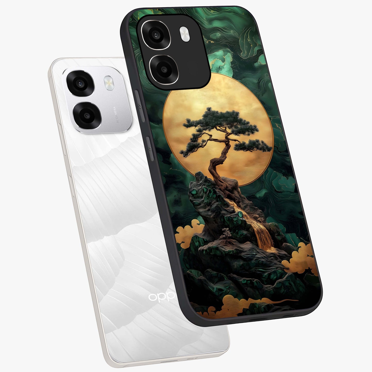Zen Moon Rise Glass Case displayed in angled mockup highlighting peaceful lunar design with zen aesthetic style.