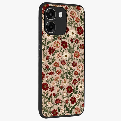 Biege Flower With Leaf Glass Case upright view showcasing delicate beige flower illustration with clean botanical style.
