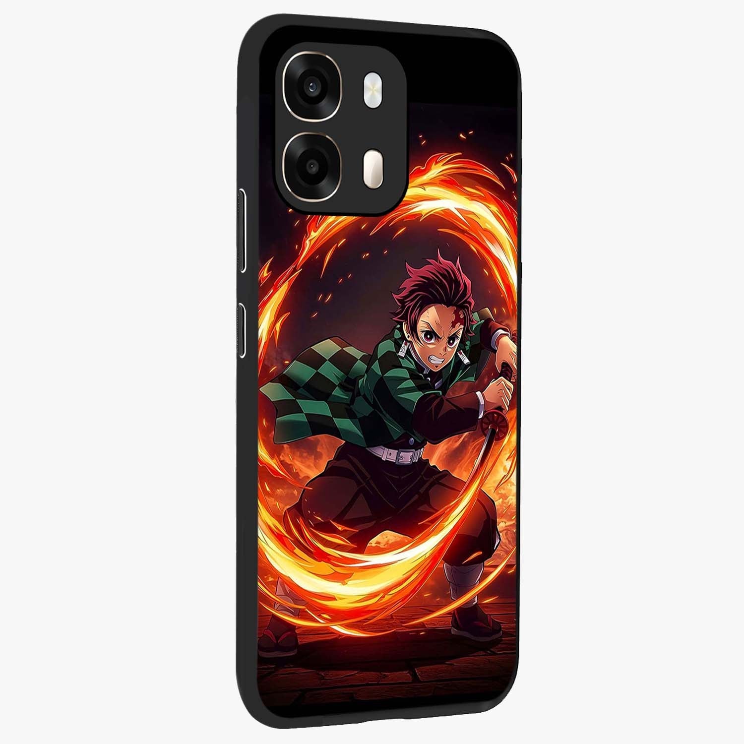 Blazing Sword Resolve Glass Case upright view showcasing dramatic warrior inspired artwork with intense visual style.