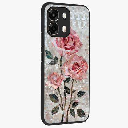 Blush Mosaic Bloom Glass Case upright view showcasing decorative floral mosaic artwork with stylish modern aesthetic.