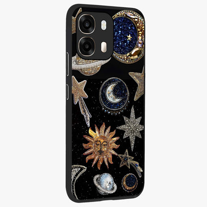 Celestial Gem Constellations Glass Case upright view showcasing cosmic constellation artwork with celestial aesthetic style.