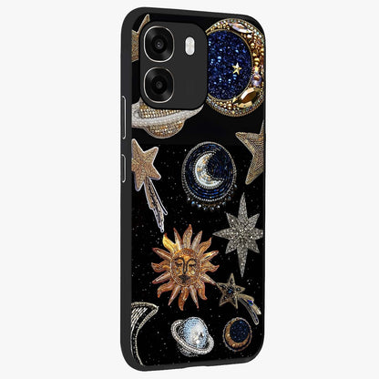 Celestial Gem Constellations Glass Case upright view showcasing cosmic constellation artwork with celestial aesthetic style.