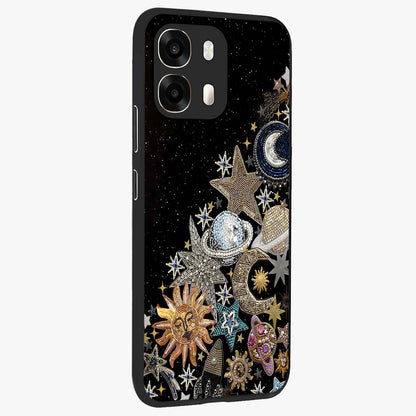 Cosmic Sparkle Dreams Glass Case upright view showcasing glowing cosmic artwork with magical galaxy theme.