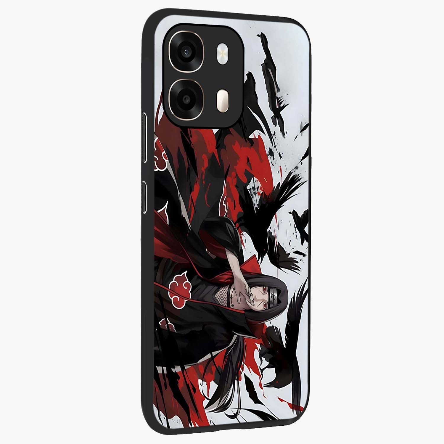 Crimson Crow Illusion Glass Case upright view showcasing striking crow illusion artwork with intense crimson theme.
