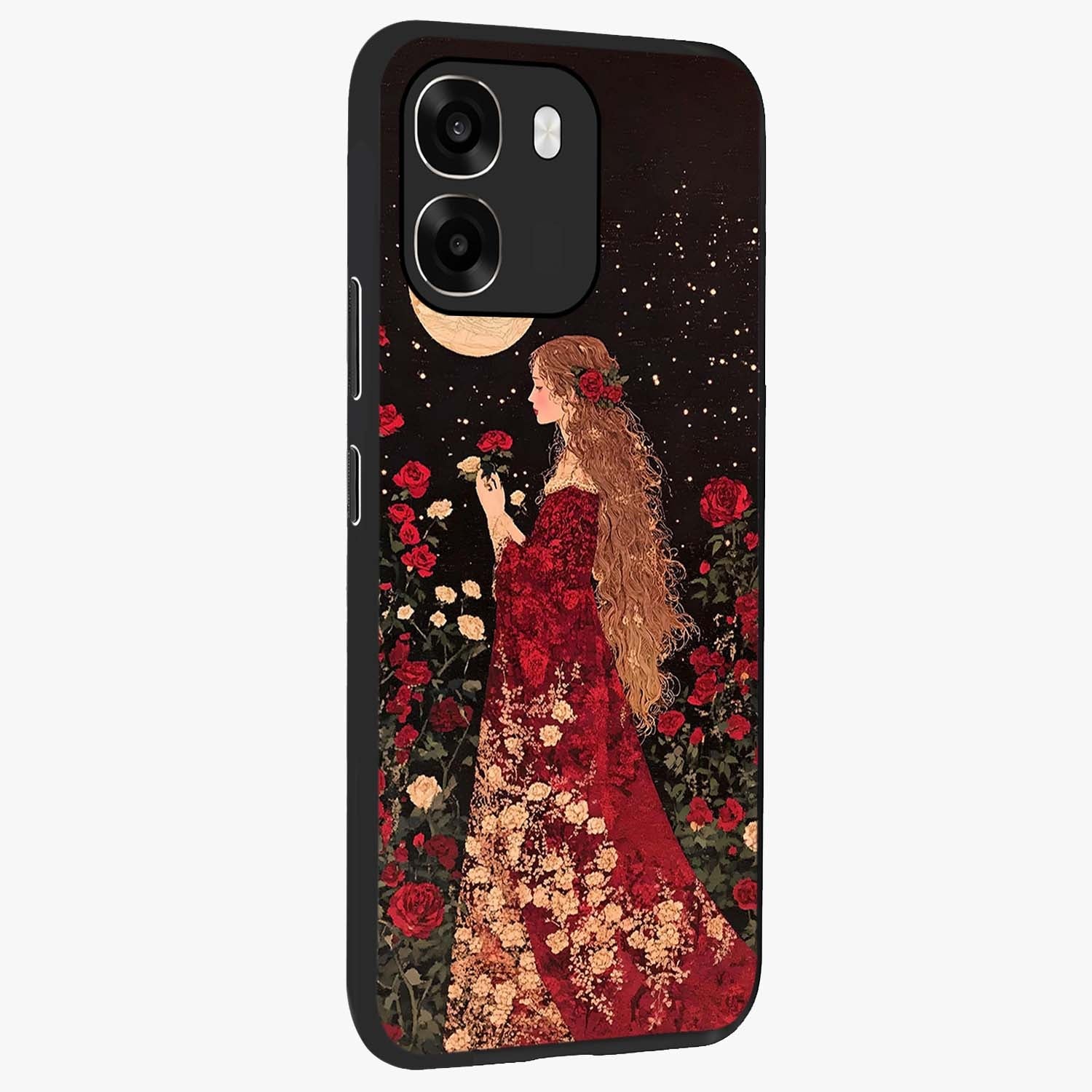 Crimson Dreams Glass Case upright view showcasing dreamy red toned artwork with modern aesthetic style.