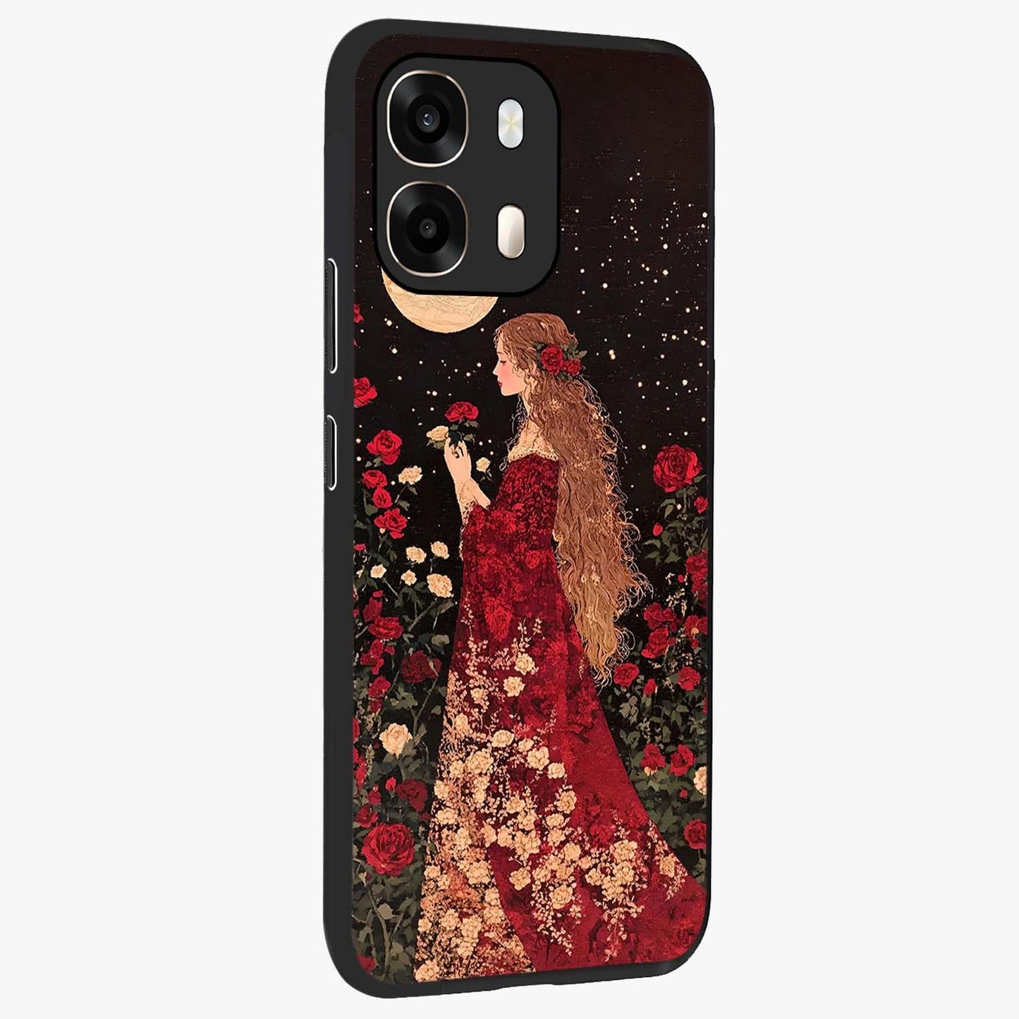 Crimson Dreams Glass Case upright view showcasing dreamy red toned artwork with modern aesthetic style.