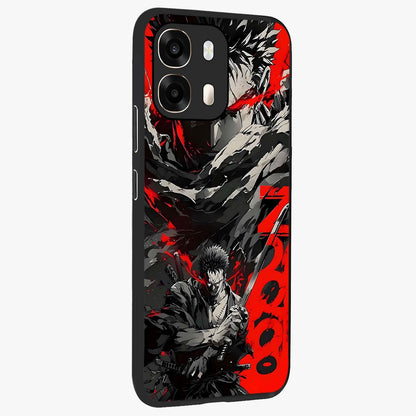 Demon Sword Resolve Glass Case upright view showcasing dramatic warrior artwork with intense battle theme.