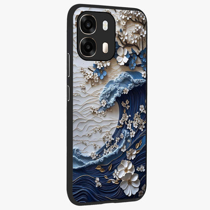 Floral Wave Origami Glass Case upright view showcasing creative floral origami artwork with artistic decorative theme.