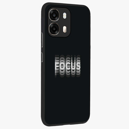 Focus Mode On Glass Case upright view showcasing strong typography statement with sleek motivational theme.