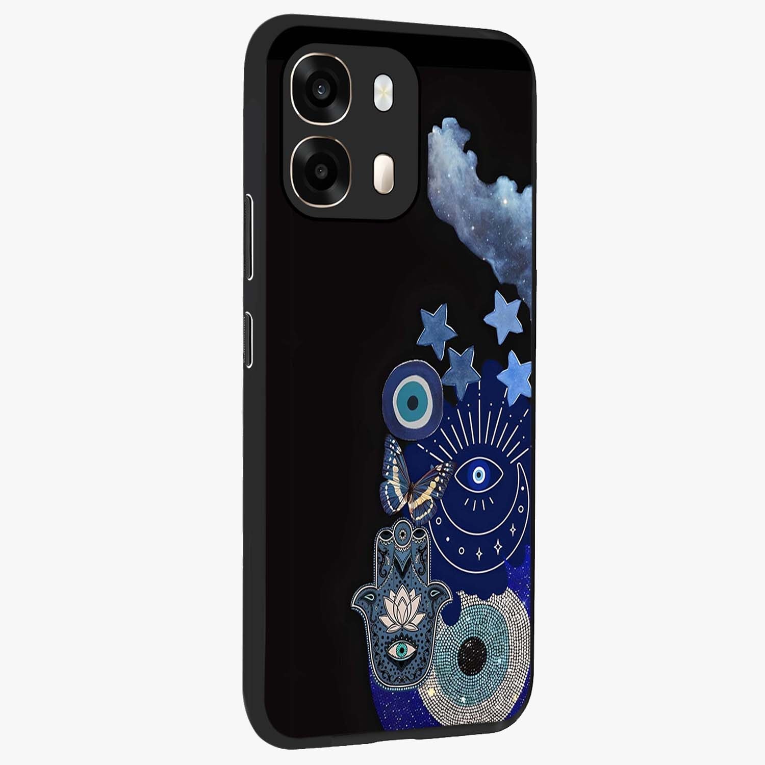 Galactic Charm Cluster Glass Case upright view showcasing glowing cosmic charm artwork with magical celestial style.