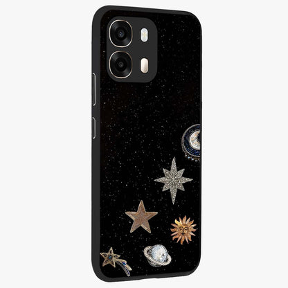 Galactic Charm Glow Glass Case upright view showcasing glowing cosmic charm artwork with magical celestial style.