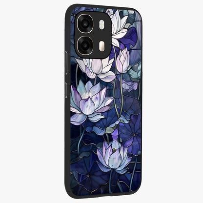 Gloss Petal Rush Glass Case upright view showcasing dynamic floral petal artwork with modern botanical theme.