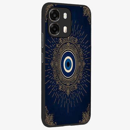 Golden Celestial Charm Glass Case upright view showcasing radiant celestial artwork with elegant golden theme.