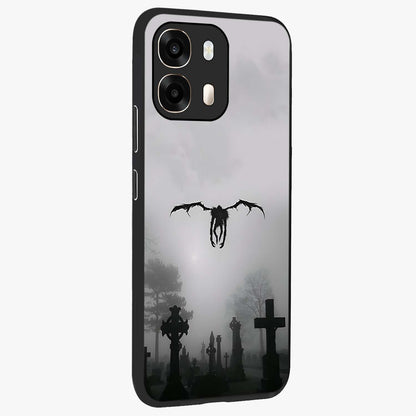 Graveyard Shadow Descent Glass Case upright view showcasing haunting graveyard artwork with dramatic dark theme.