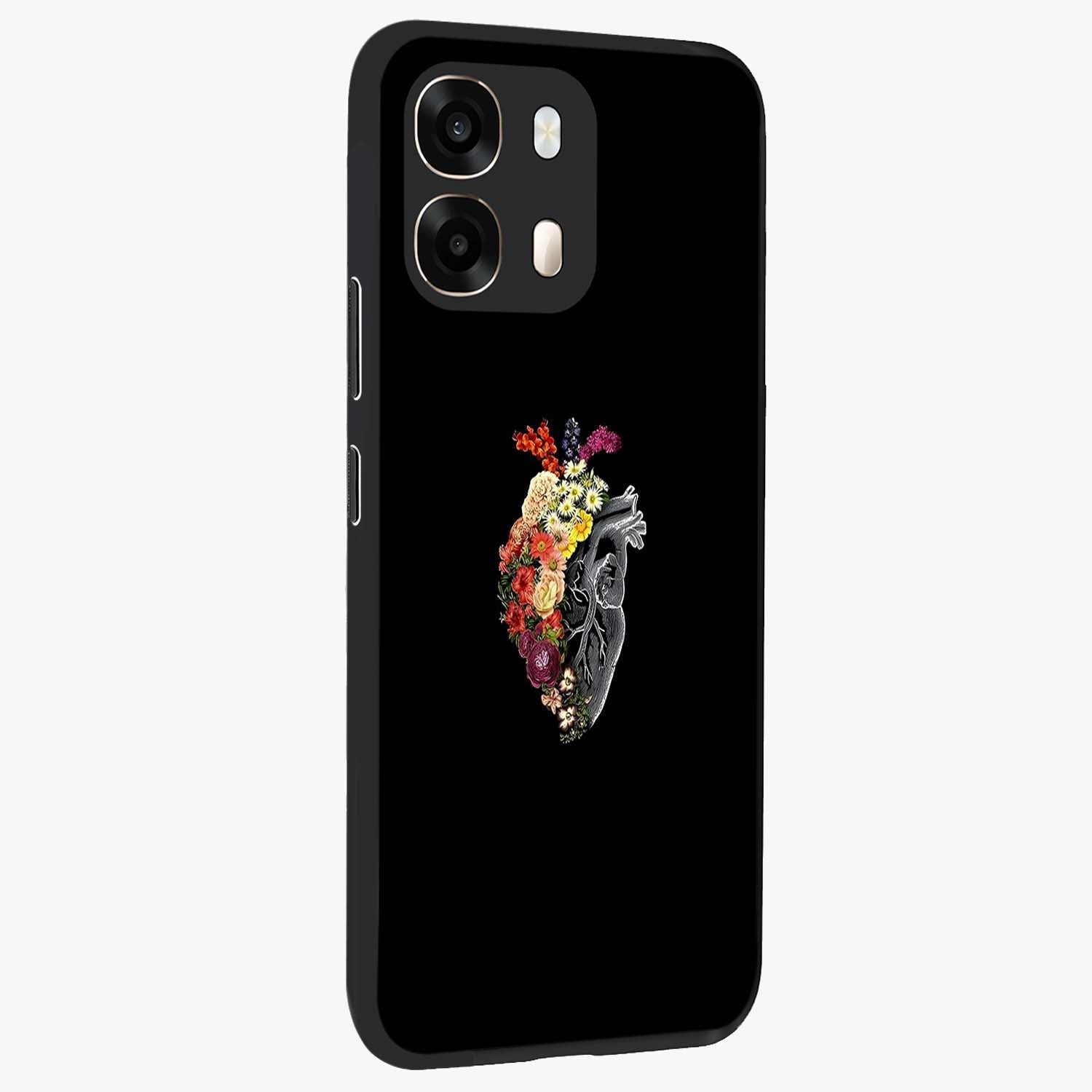 Heart With Flowers Glass Case upright view showcasing decorative heart and floral artwork with sweet romantic theme.