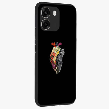 Heart With Flowers Glass Case upright view showcasing decorative heart and floral artwork with sweet romantic theme.