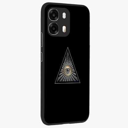 Illuminati Evil Glass Case upright view showcasing striking illuminati artwork with mysterious symbolic theme.