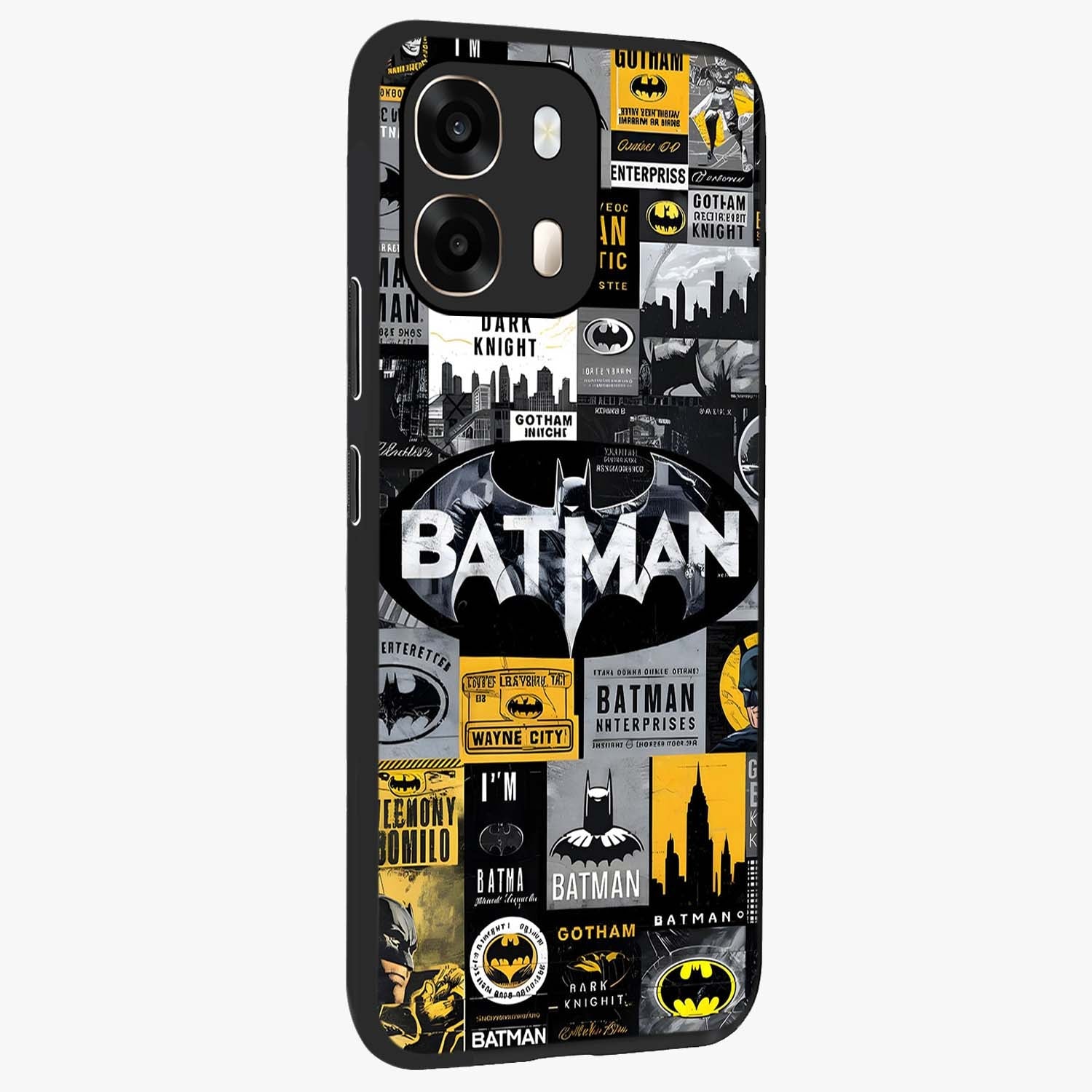 Knight Gotham Rise Glass Case upright view showcasing bold vigilante themed artwork with gothic city vibe.