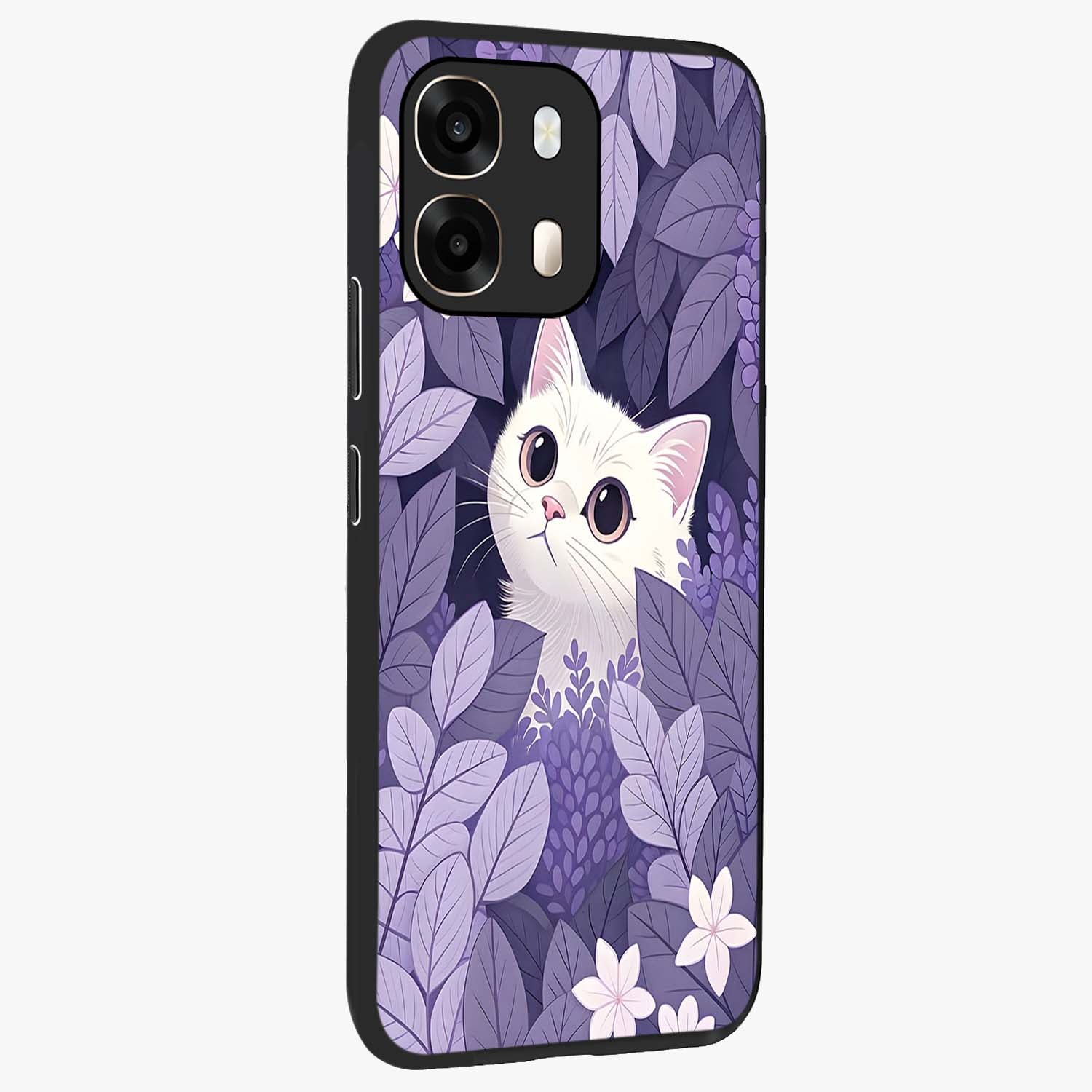 Lilac Hide Peek Cat Glass Case upright view showcasing charming cat artwork with adorable peek theme.