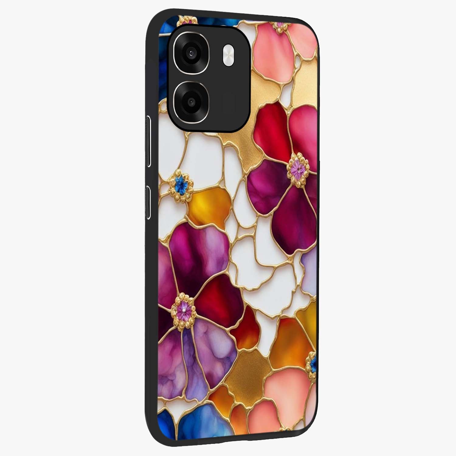 Marble Flower Pattern Glass Case upright view showcasing decorative marble flower artwork with refined style.
