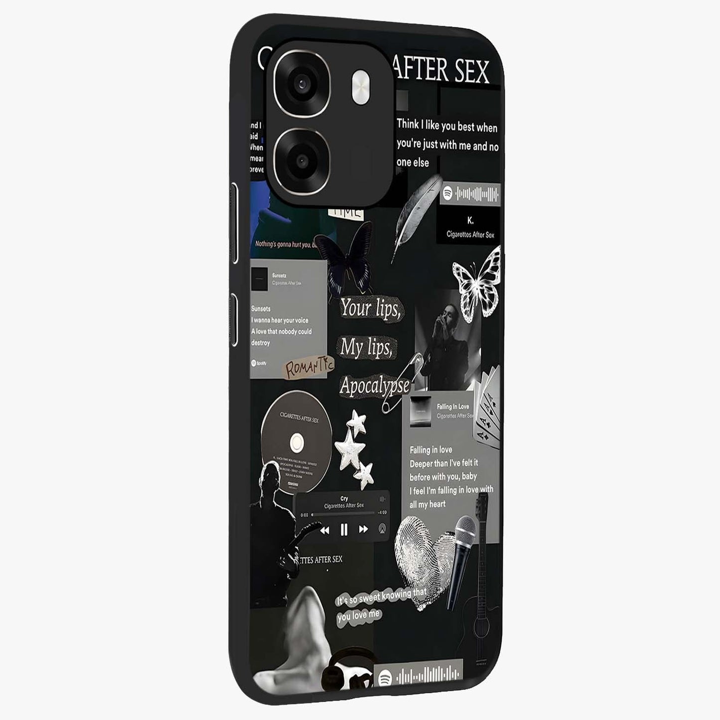 Midnight Love Echo Glass Case upright view showcasing expressive romantic artwork with dreamy midnight theme.