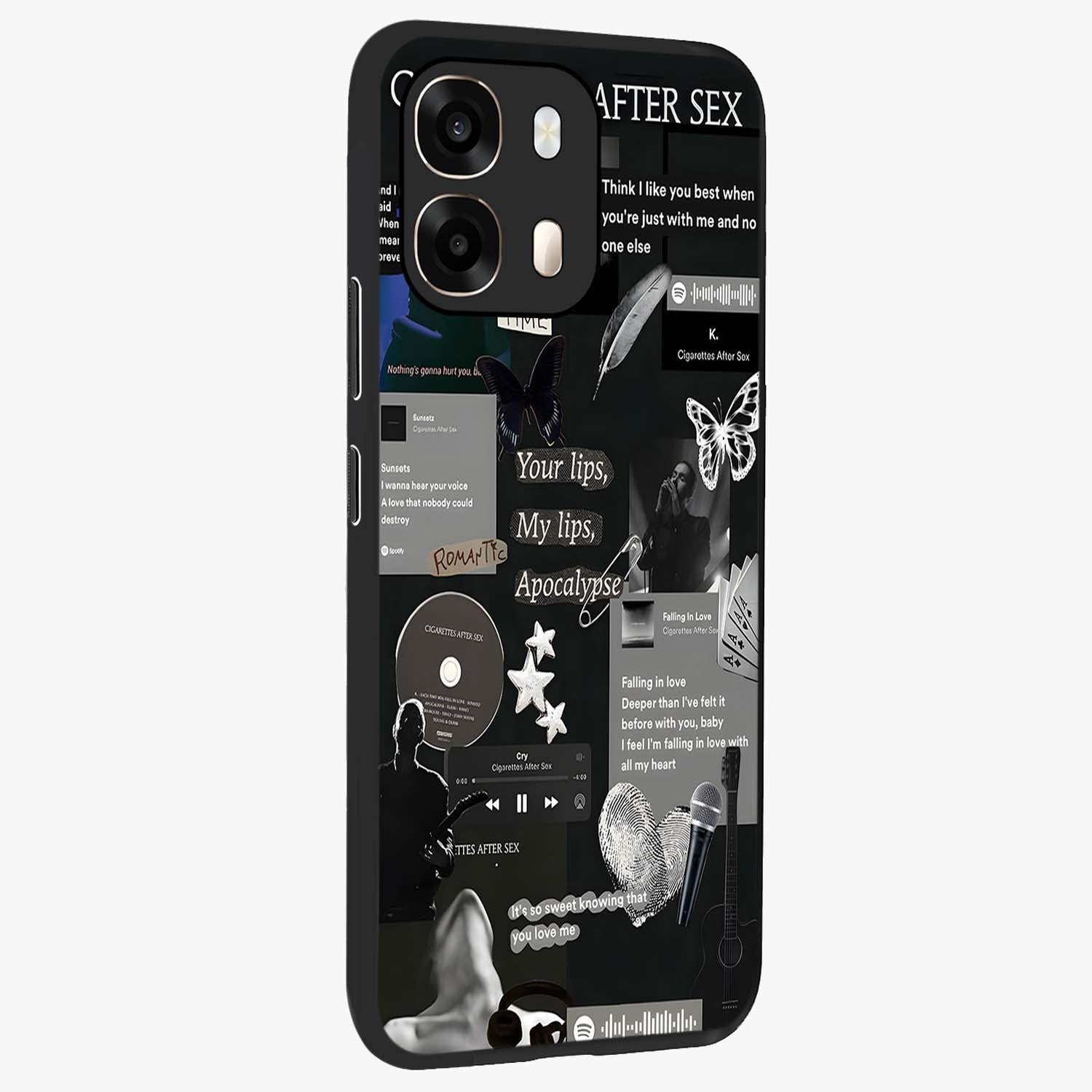 Midnight Love Echo Glass Case upright view showcasing expressive romantic artwork with dreamy midnight theme.