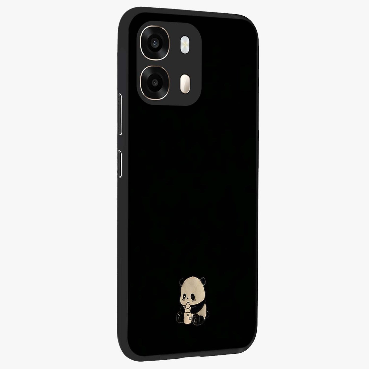 Midnight Panda Love Glass Case upright view showcasing charming panda artwork with playful romantic theme.