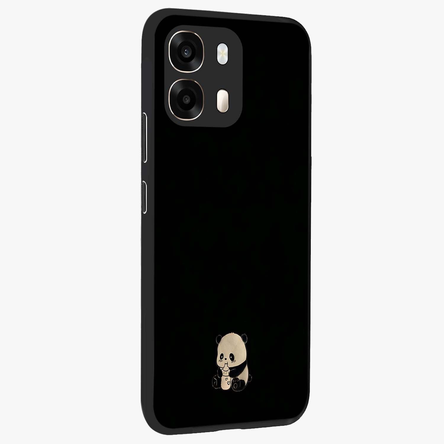 Midnight Panda Love Glass Case upright view showcasing charming panda artwork with playful romantic theme.