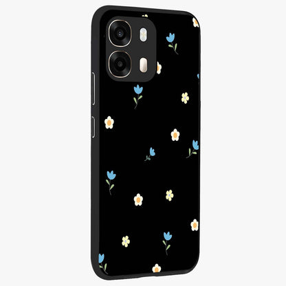 Minimal Petal Whispers Glass Case upright view showcasing elegant floral artwork with modern minimalist style.