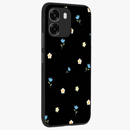 Minimal Petal Whispers Glass Case upright view showcasing elegant floral artwork with modern minimalist style.
