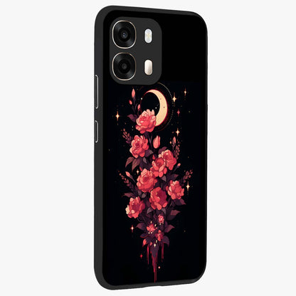 Moonlit Floral Elegance Glass Case upright view showcasing delicate floral artwork with refined night inspired theme.