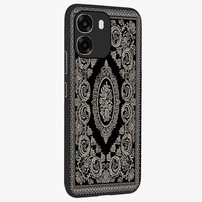 Noir Bloom Elegance Glass Case upright view showcasing graceful floral artwork with luxurious dark theme.