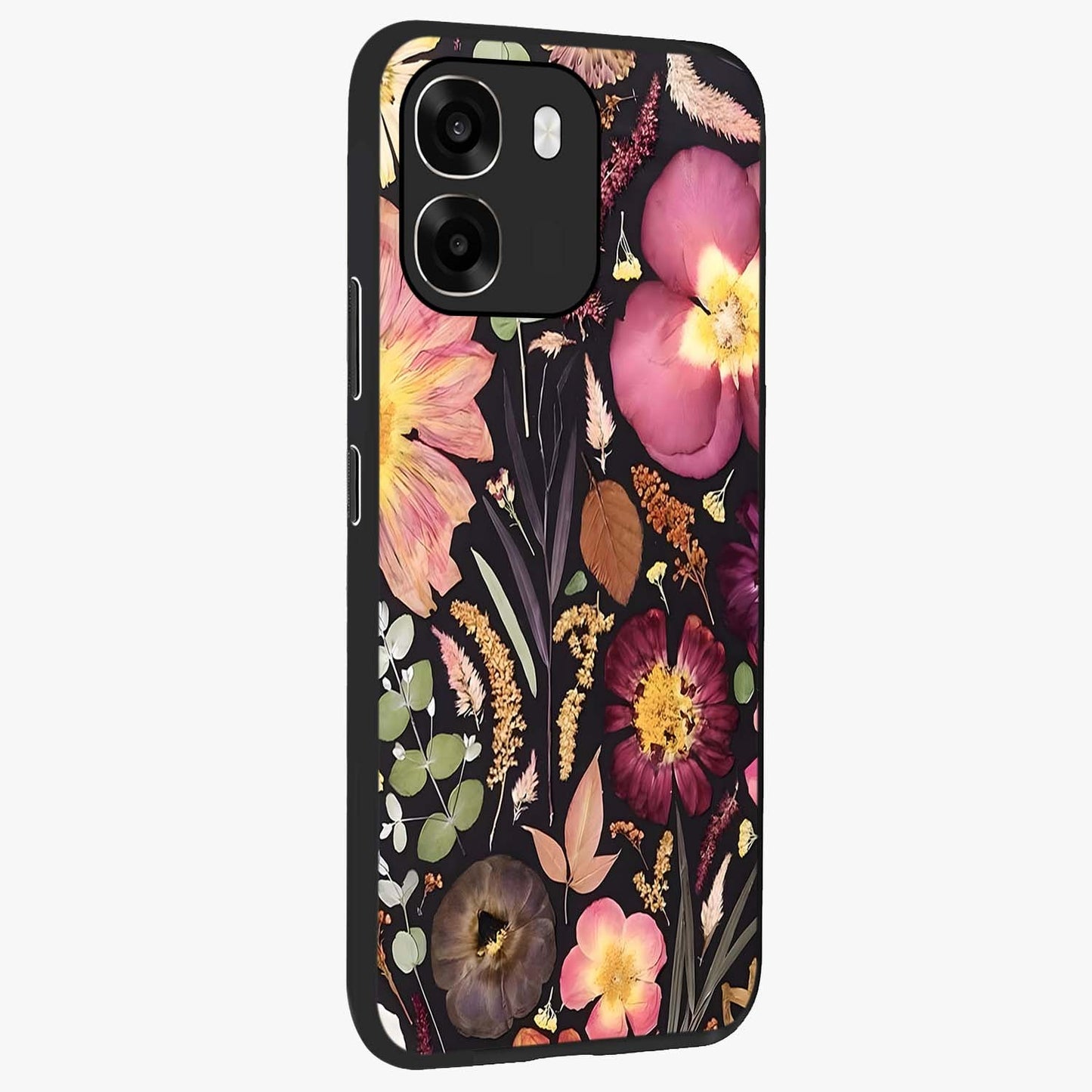Petal Dream Tapestry Glass Case upright view showcasing detailed floral tapestry artwork with artistic nature theme.