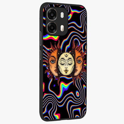 Psychedelic Sun Glass Case upright view showcasing trippy sun artwork with bold psychedelic theme.