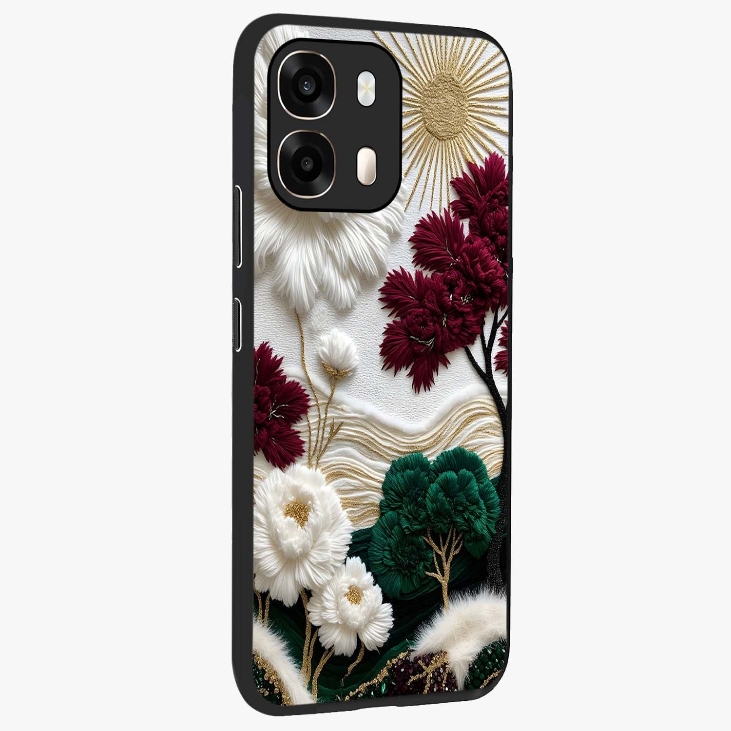 Radiant Bloom Elegance Glass Case upright view showcasing decorative flower artwork with refined botanical theme.