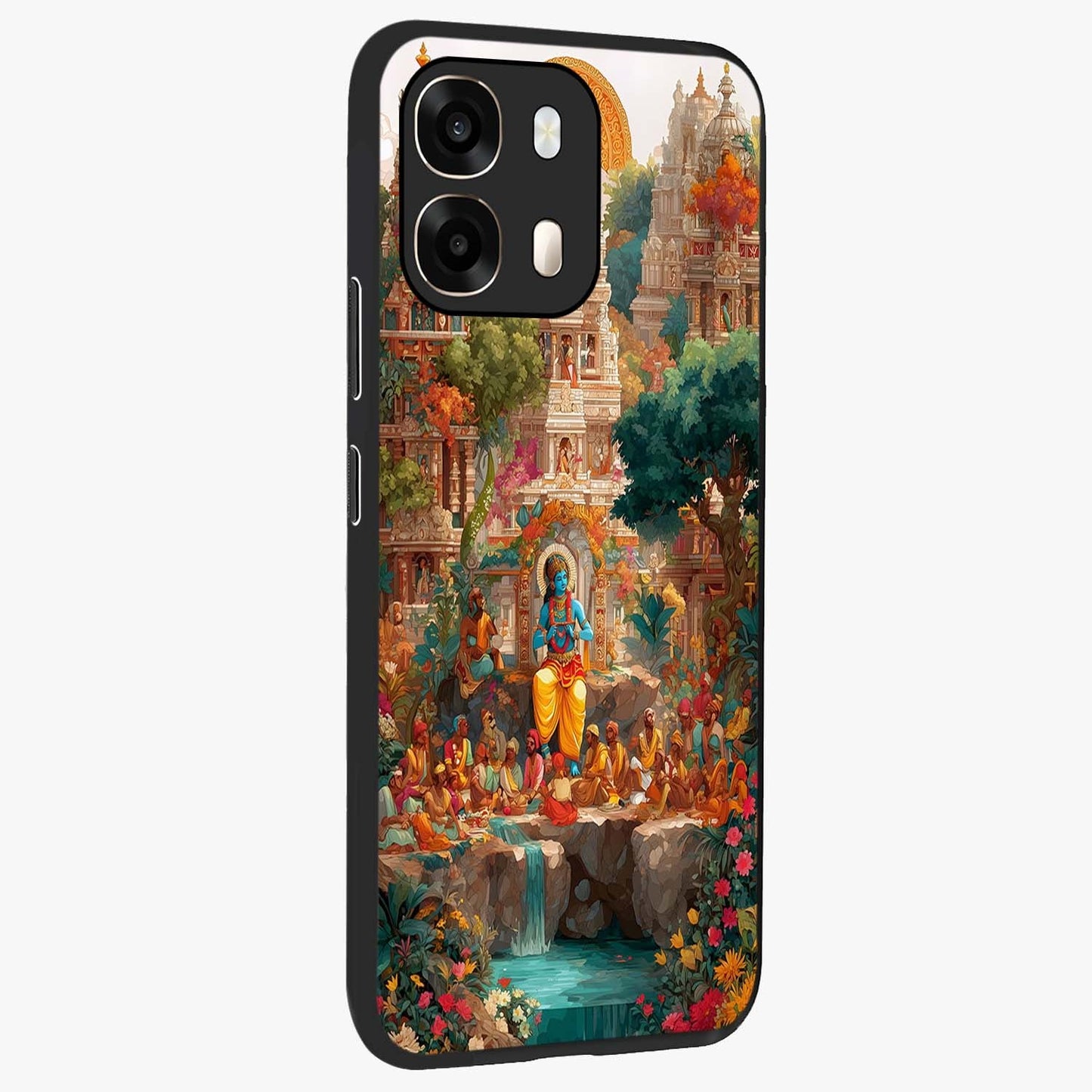 Sacred Sunlight Gods Glass Case upright view showcasing glowing divine artwork with sacred mythological theme.