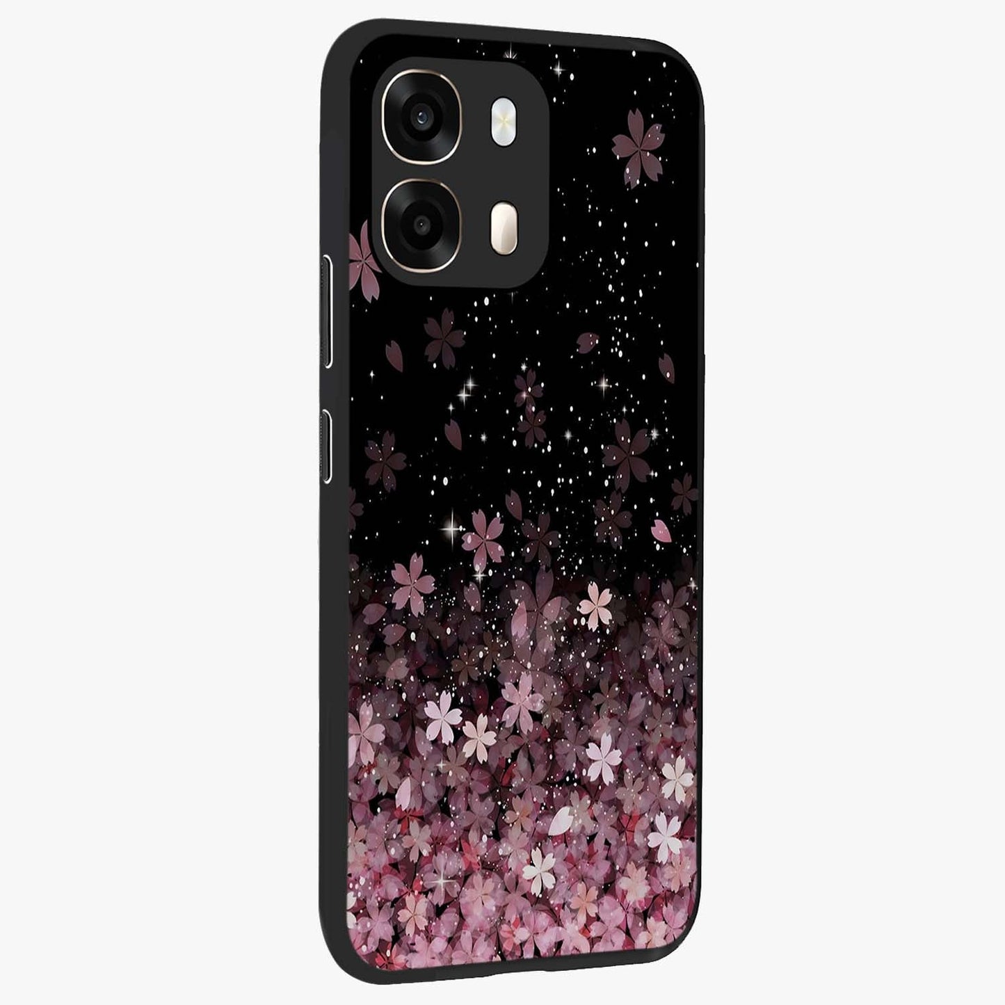 Small Starry Flowers Glass Case upright view showcasing charming floral artwork with dreamy starry theme.