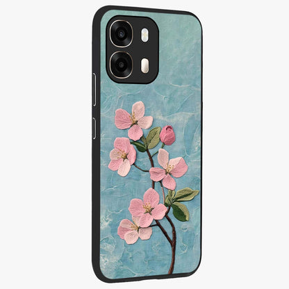Threaded Blossom Breeze Glass Case upright view showcasing graceful flower artwork with calm botanical theme.
