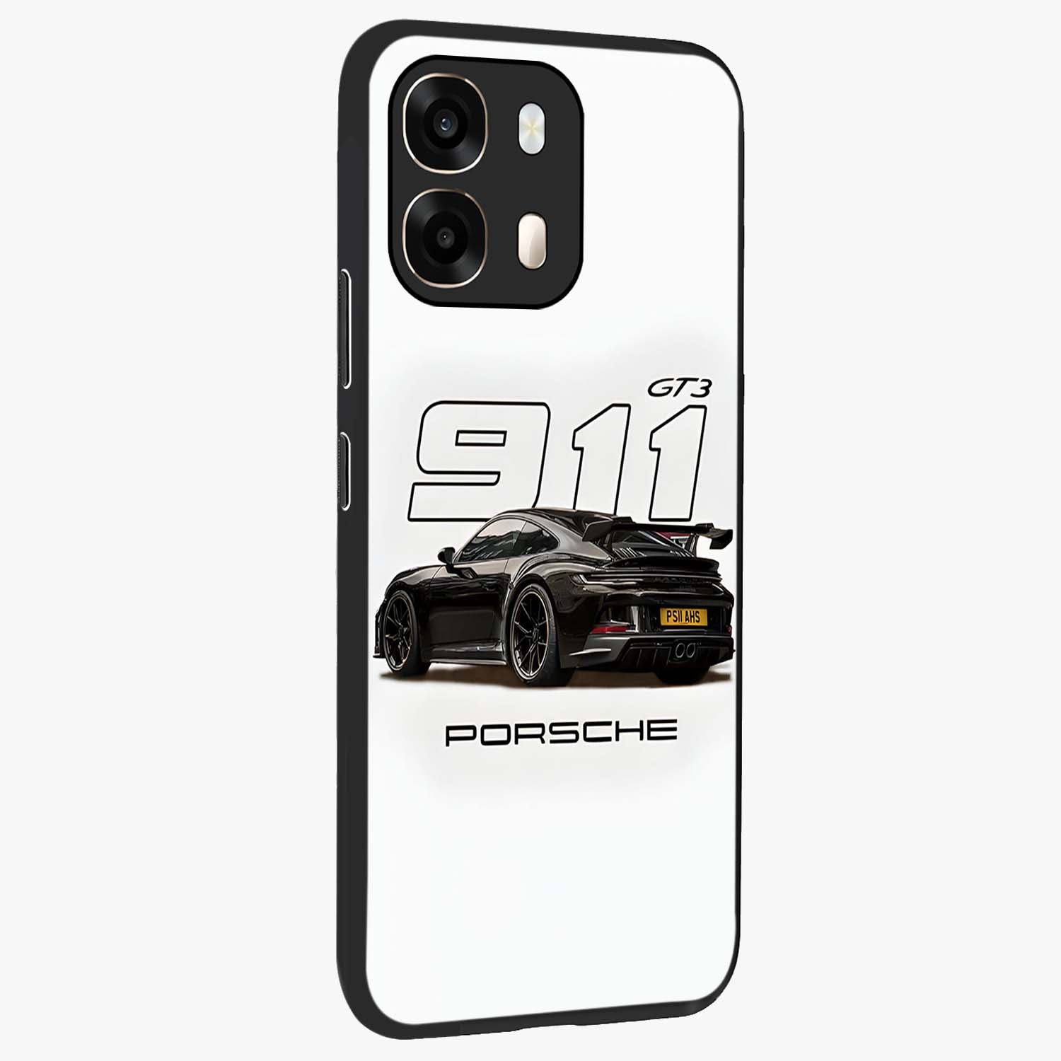 Turbo Legacy Icon Glass Case upright view showcasing bold racing inspired artwork with classic car theme.