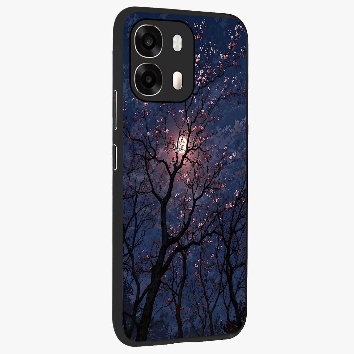 Twilight Sakura Serenade Glass Case upright view showcasing beautiful cherry blossom artwork with serene evening theme.