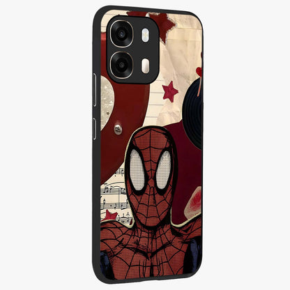 Web Warrior Vibes Glass Case upright view showcasing energetic superhero artwork with bold action theme.