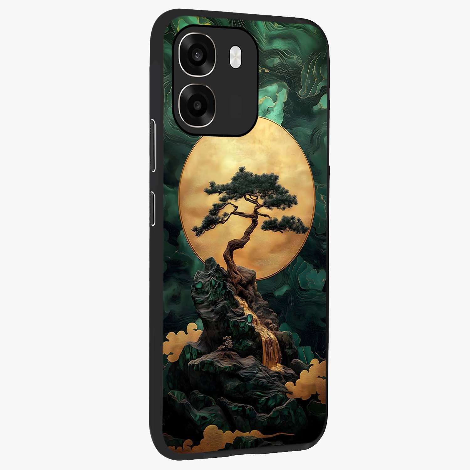 Zen Moon Rise Glass Case upright view showcasing serene moon artwork with tranquil night theme.